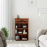 MoonWooden Sheesham Wood Bookcase Book Shelves Cabinet with 3 Racks & Drawer (Honey Finish)